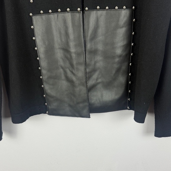 Sioni Chic Sophisticated Black Large Cardigan Fake Leather Panel & Stylish Studs - Picture 6 of 12